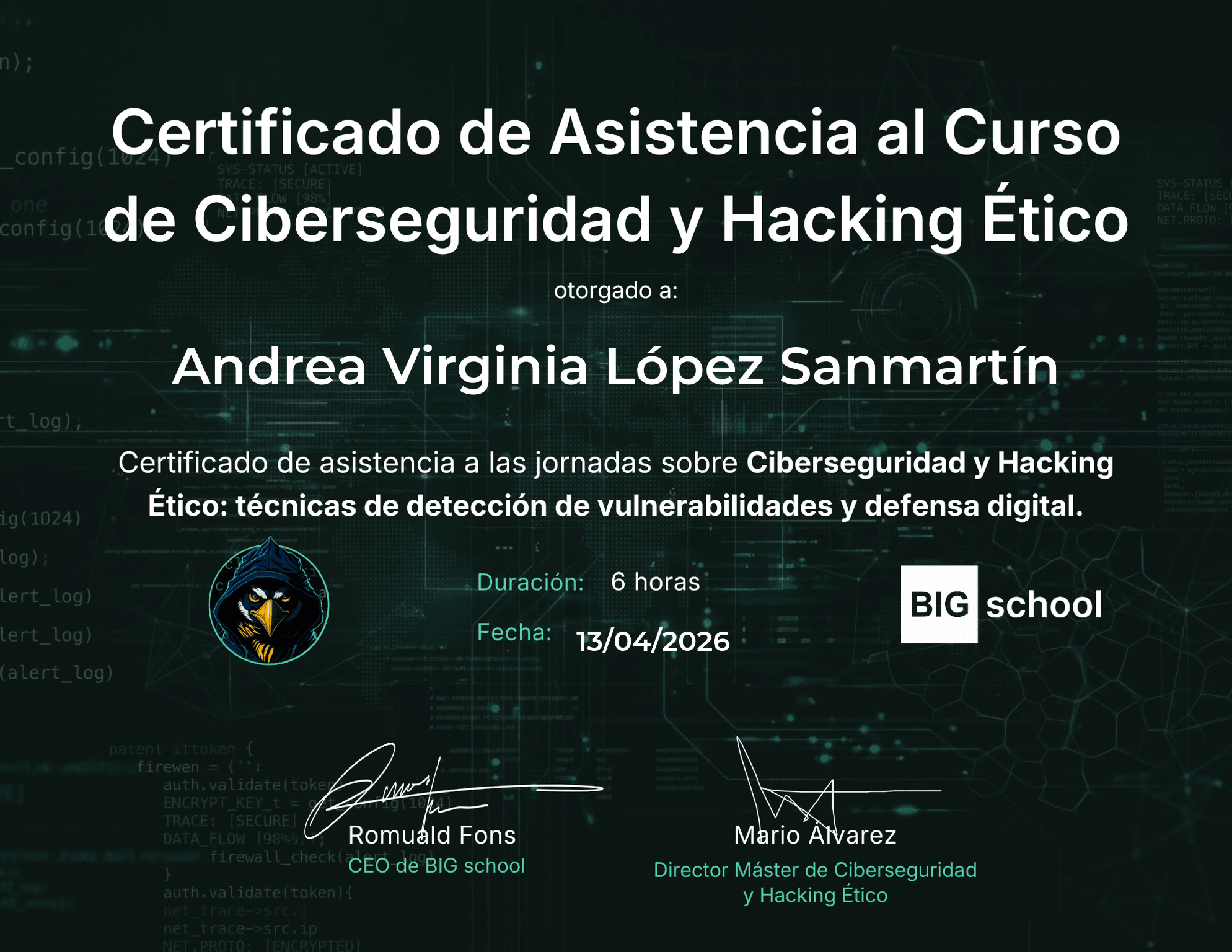Certificado BIG school