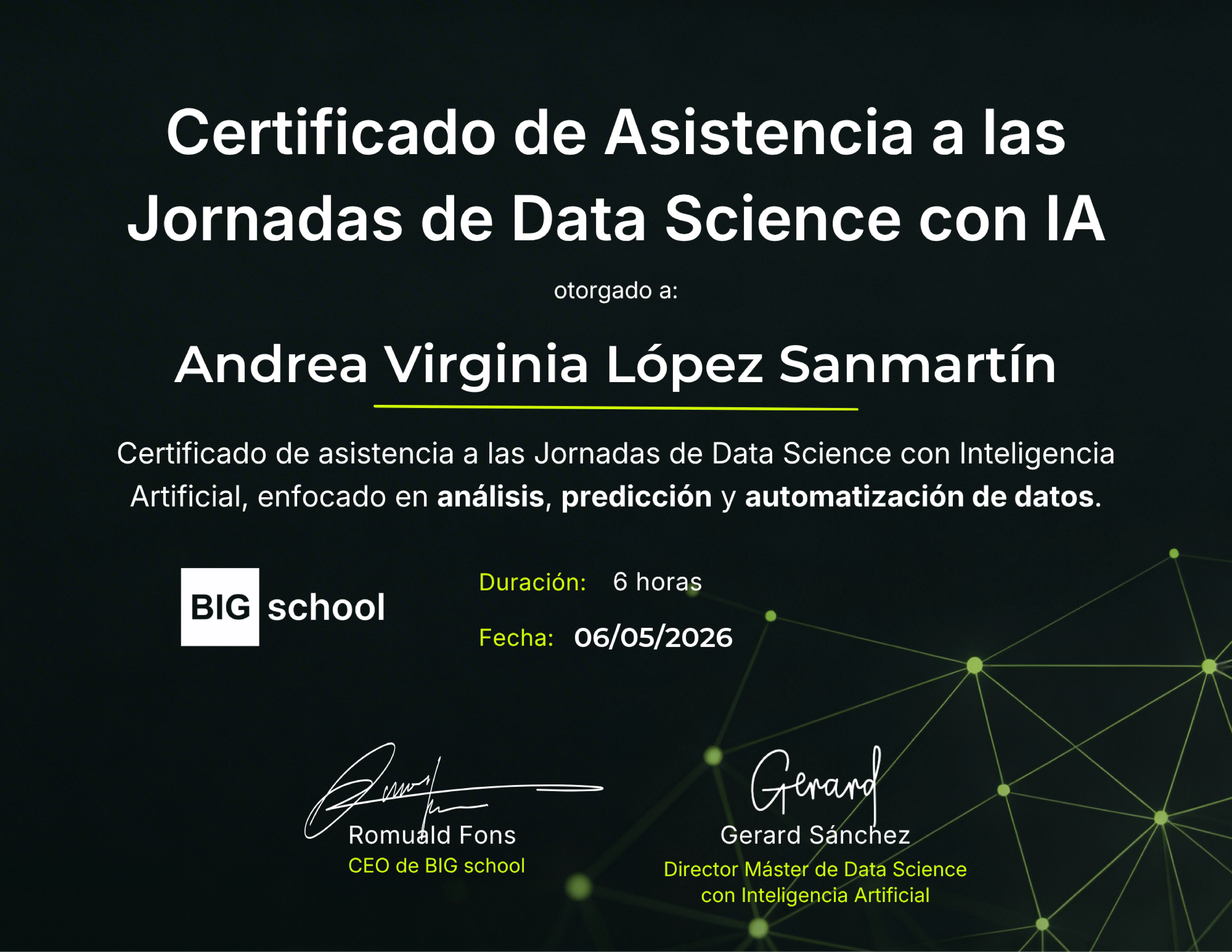 Certificado BIG school