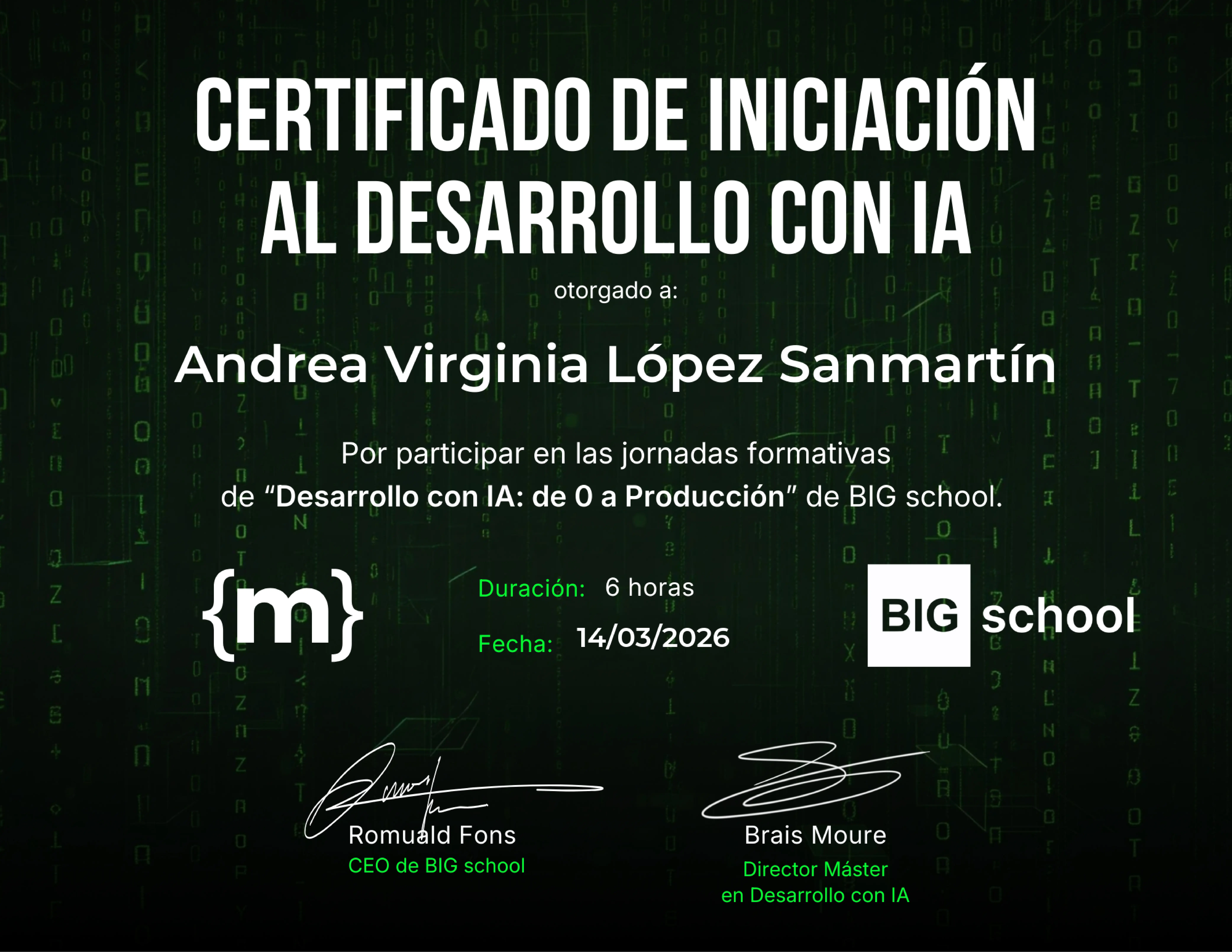 Certificado BIG school