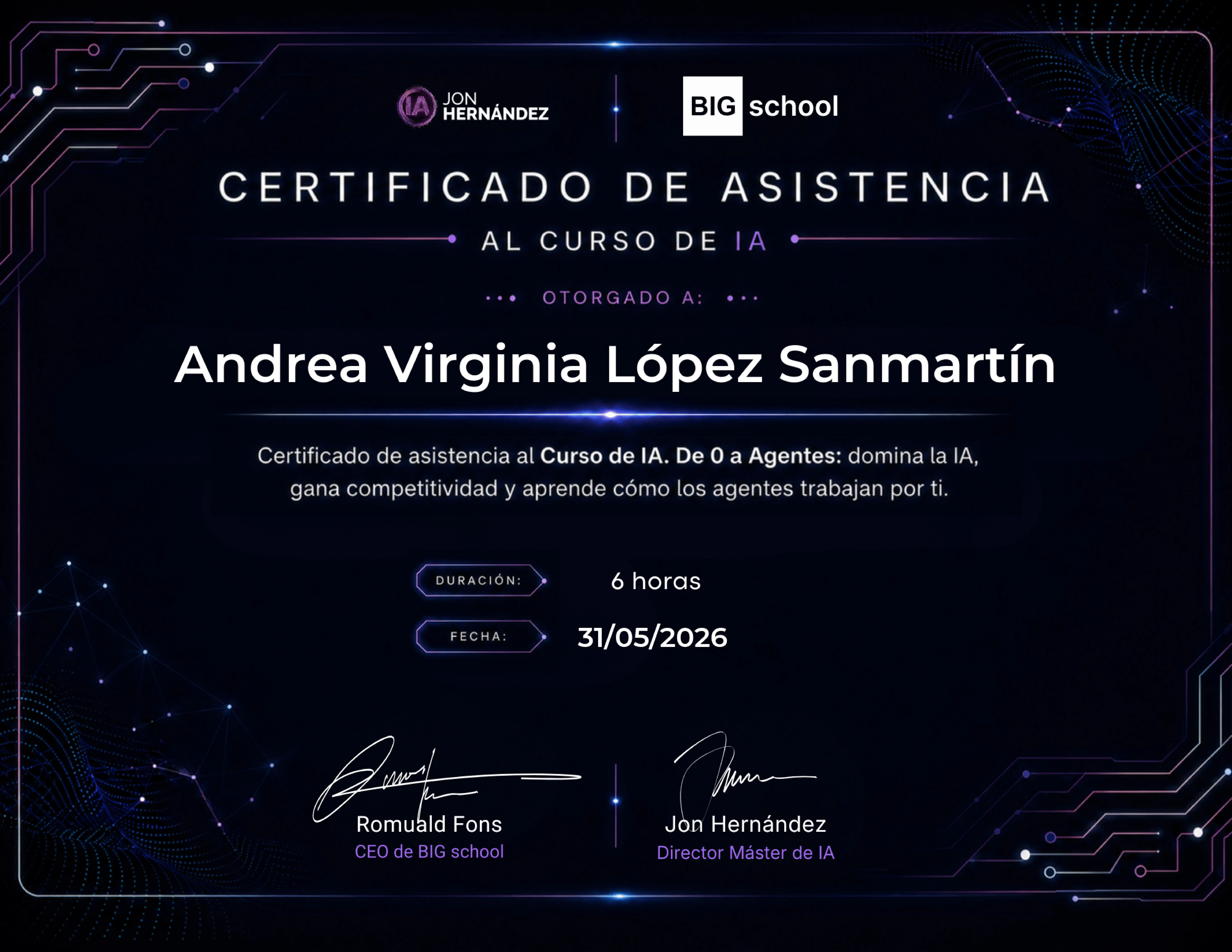 Certificado BIG school