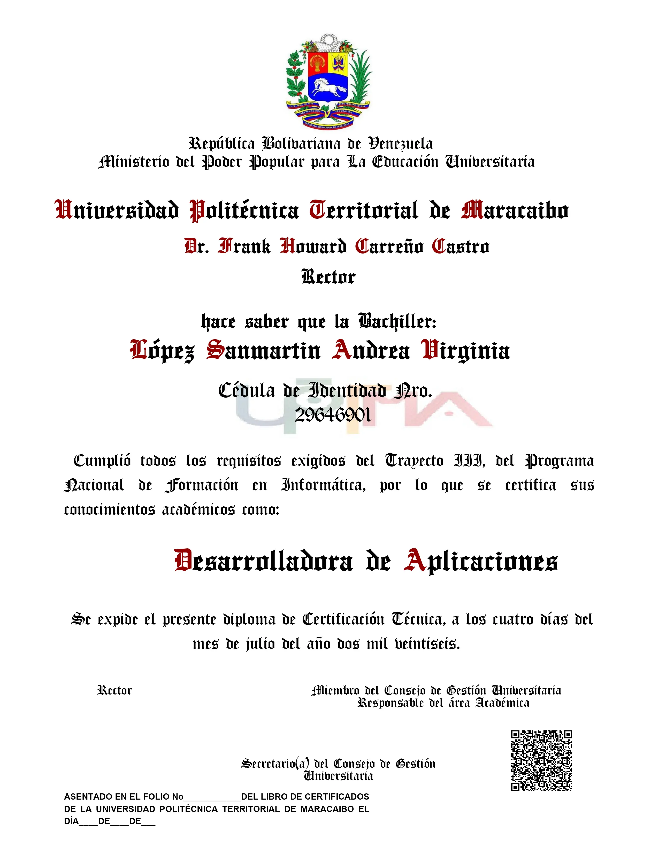 Certificado UPTMA
