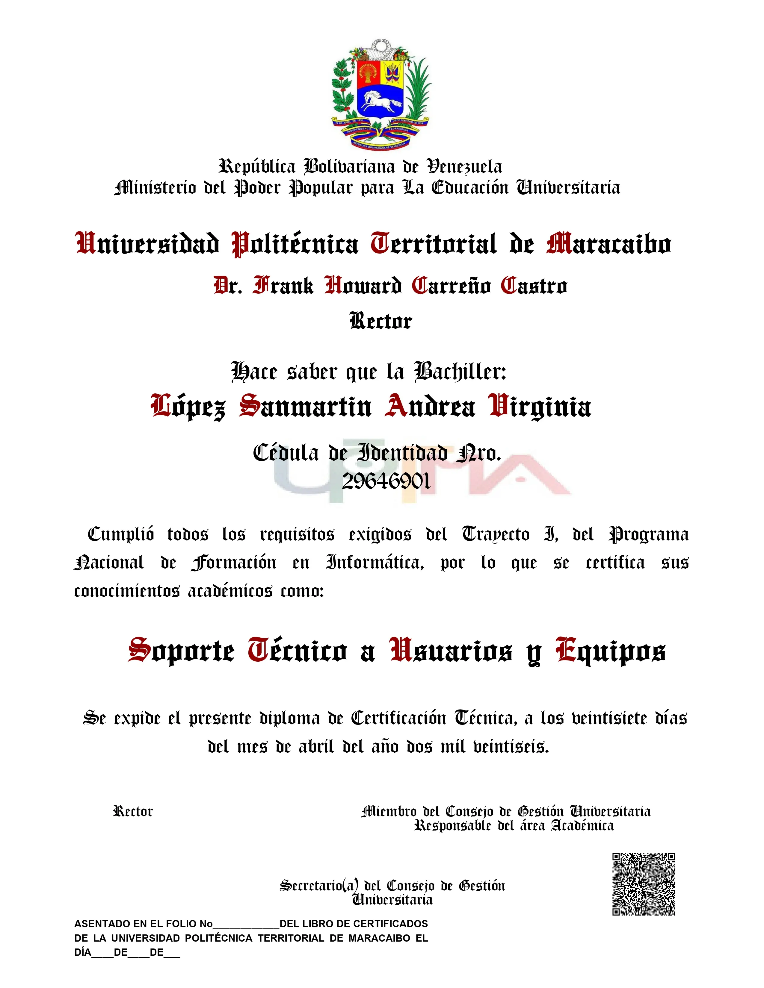 Certificado UPTMA